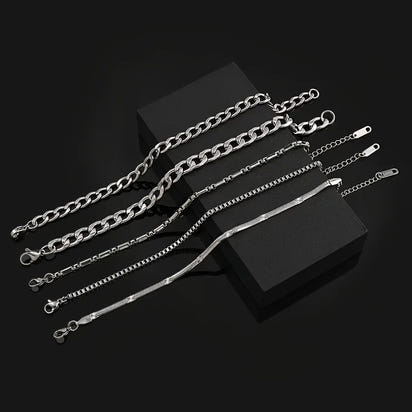 Men's Stainless Steel Hip Hop Bracelet Set