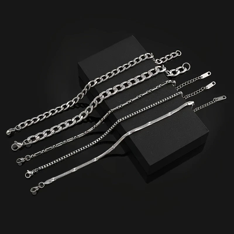 Men's Stainless Steel Hip Hop Bracelet Set